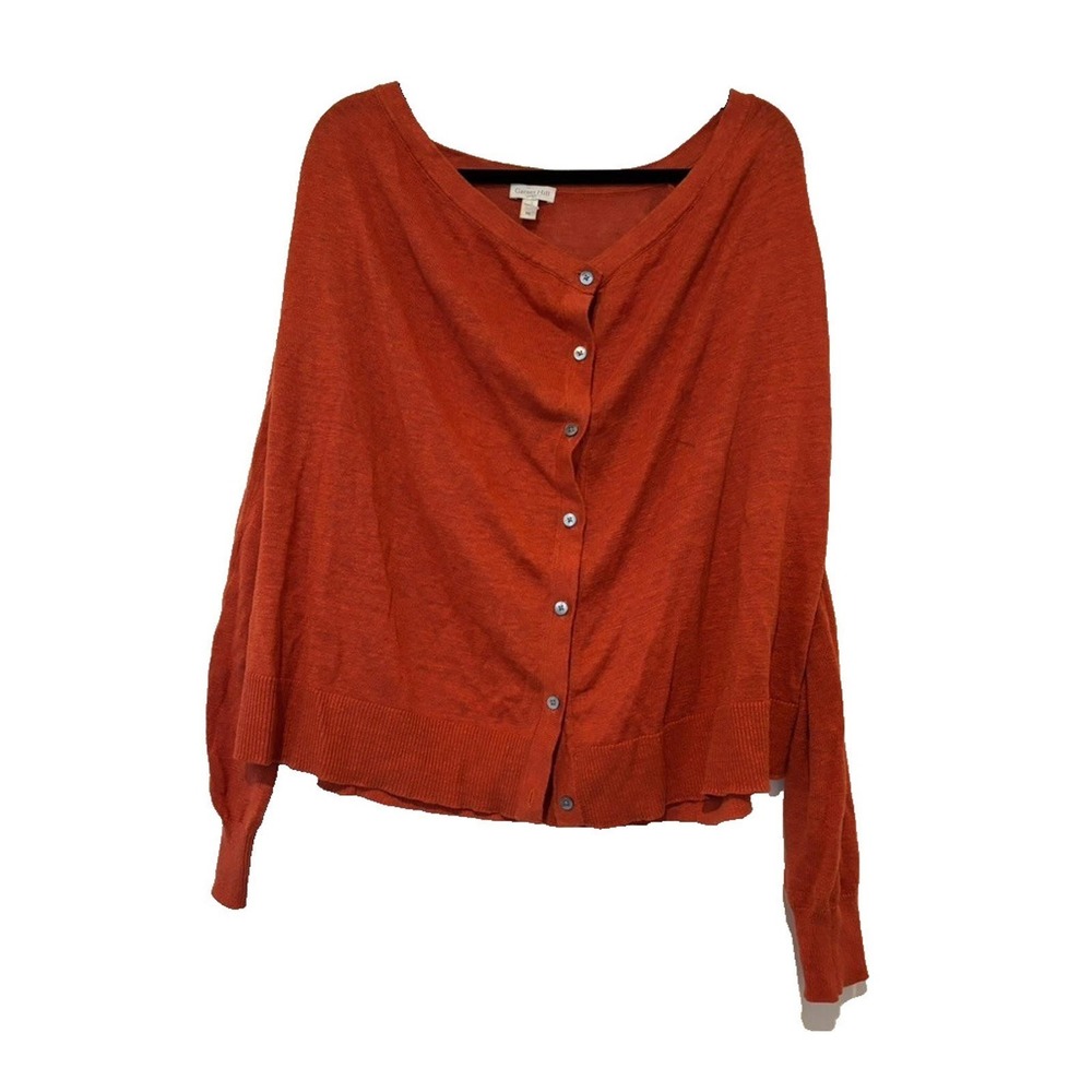Garnet‎ Hill oversized XS burnt orange button down linen cardigan sweater #3125